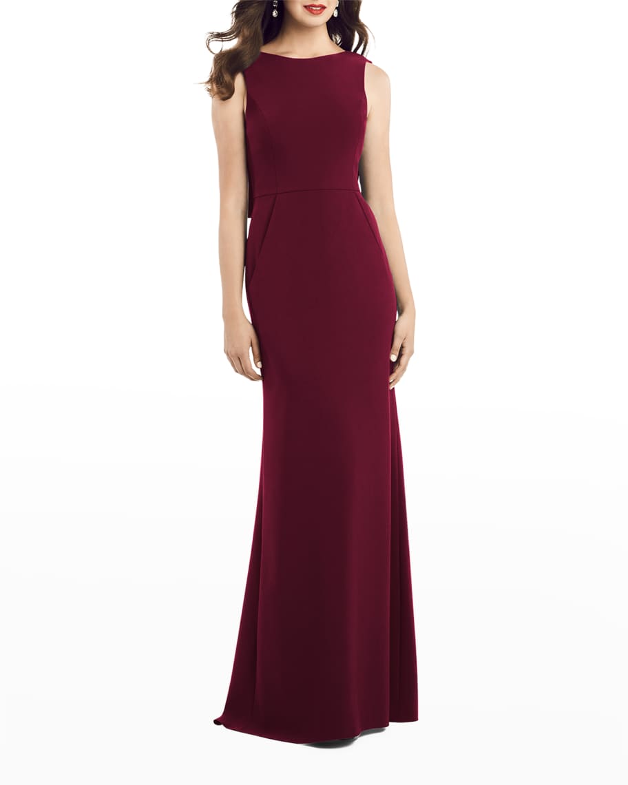 Dessy Collection Sleeveless Crepe Gown w/ Draped Back | Neiman Marcus