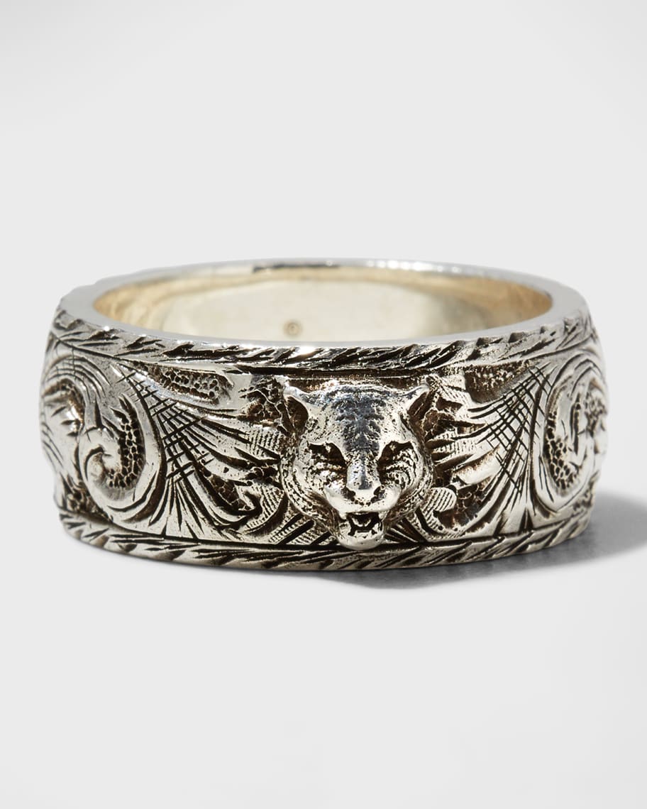 Gucci Men s Gatto Aged Sterling Silver Ring Size 9 11 Neiman