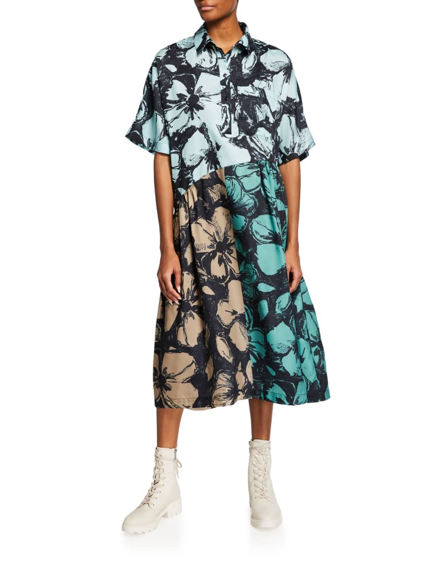 beskæftigelse Feed på Watt Stine Goya Hunter Twill Floral Midi Dress | Neiman Marcus