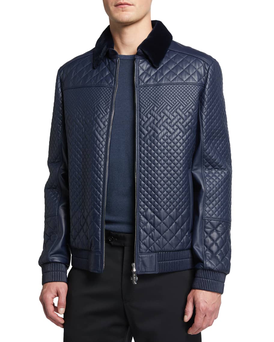 Stefano Ricci Men's Quilted Lamb Leather Jacket w/ Fur Collar | Neiman ...