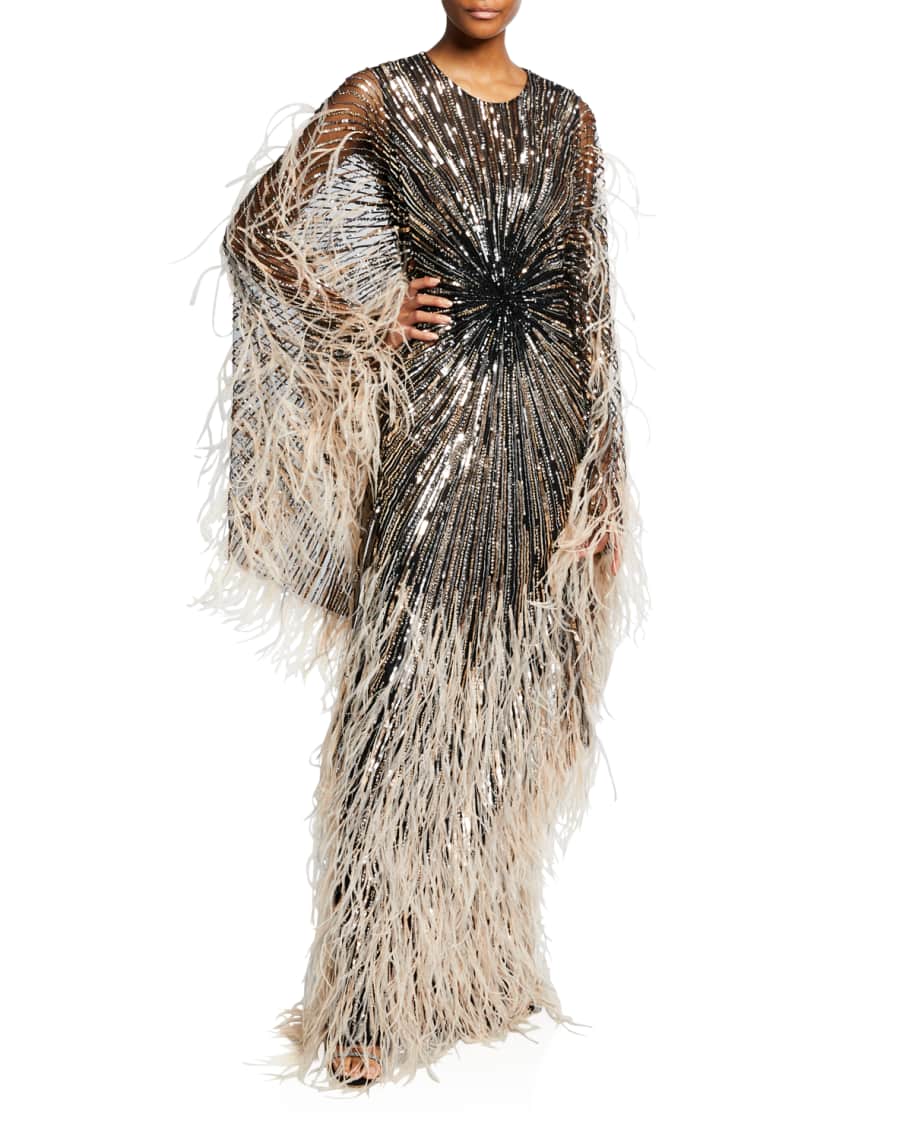 Pamella Roland Sequin and Feather Tulle Gown | Neiman Marcus