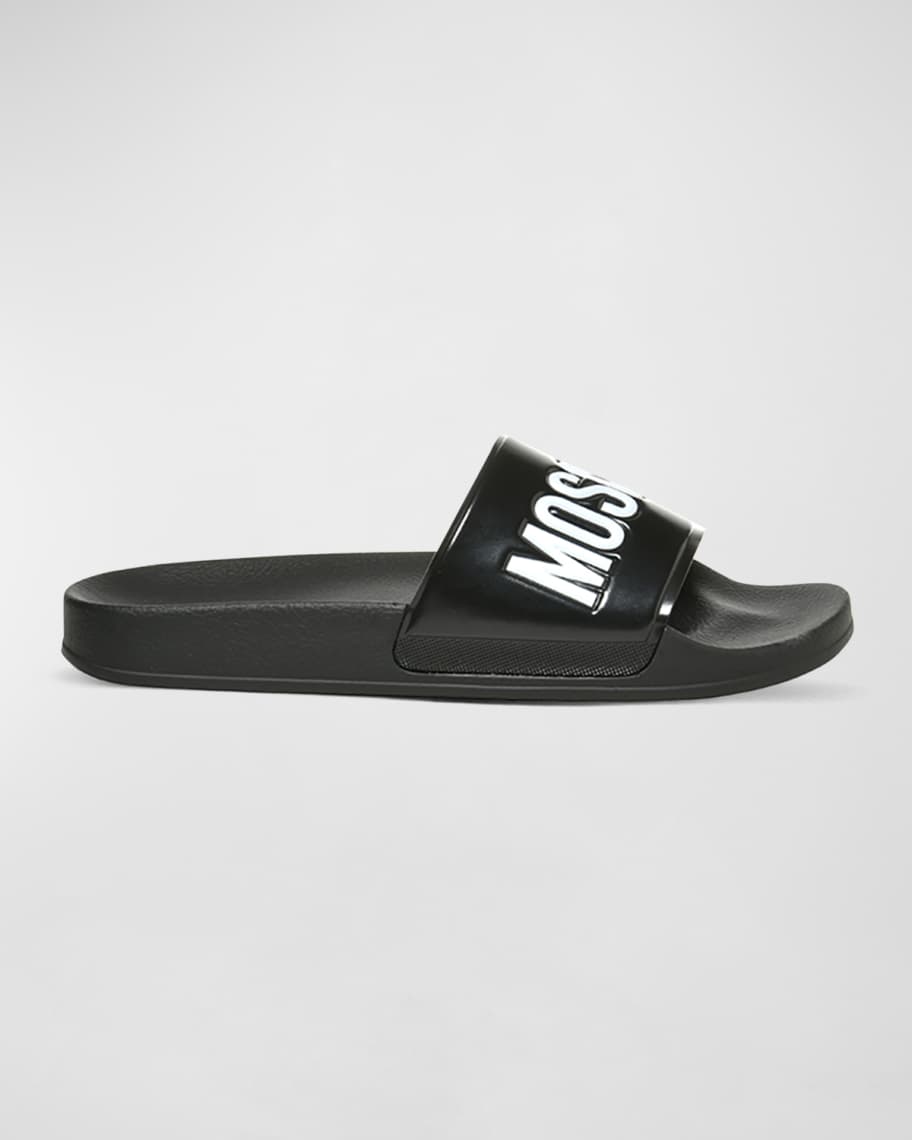 Moschino Men's Logo-Embossed Pool Slide Sandals | Neiman Marcus