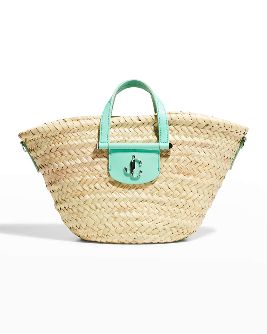 Valentino Garavani Garden Flower Rockstud Straw Tote Bag