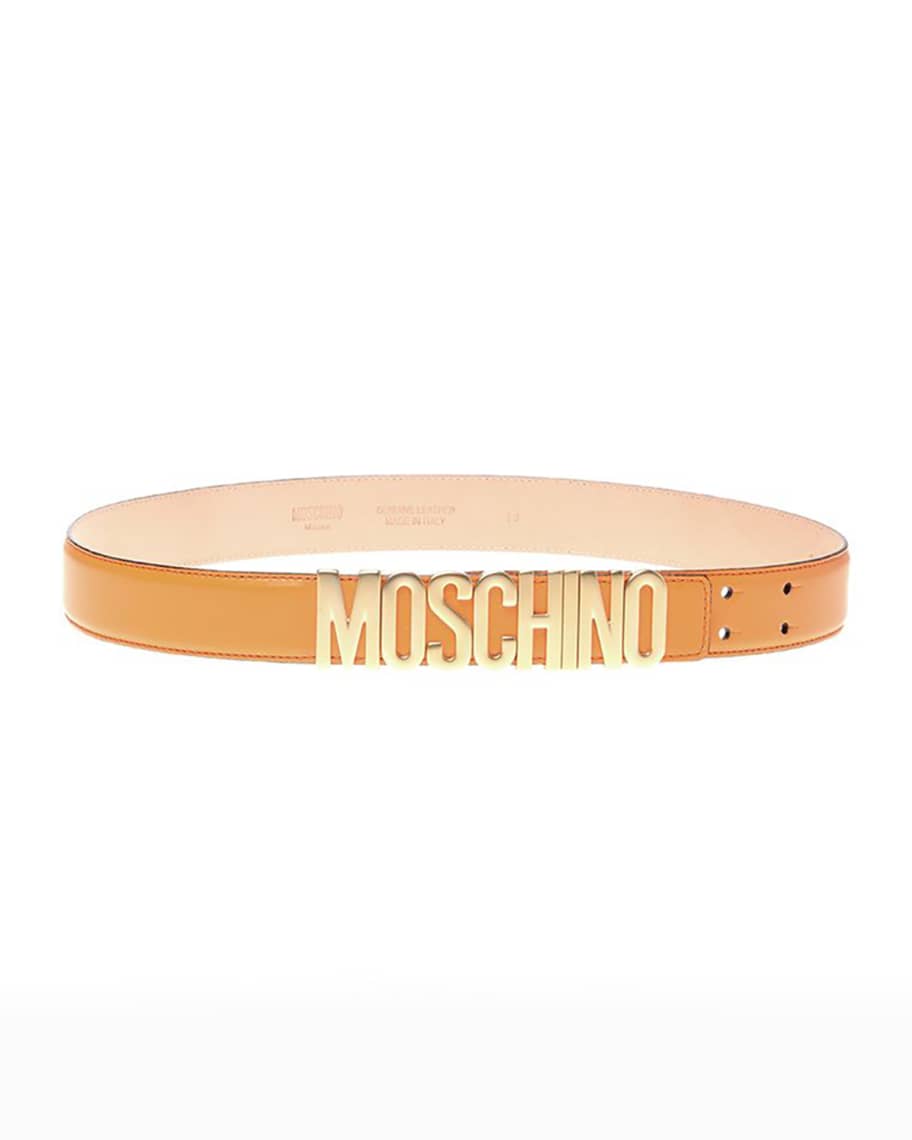 Moschino Men's Logo-Buckle Leather Belt | Neiman Marcus