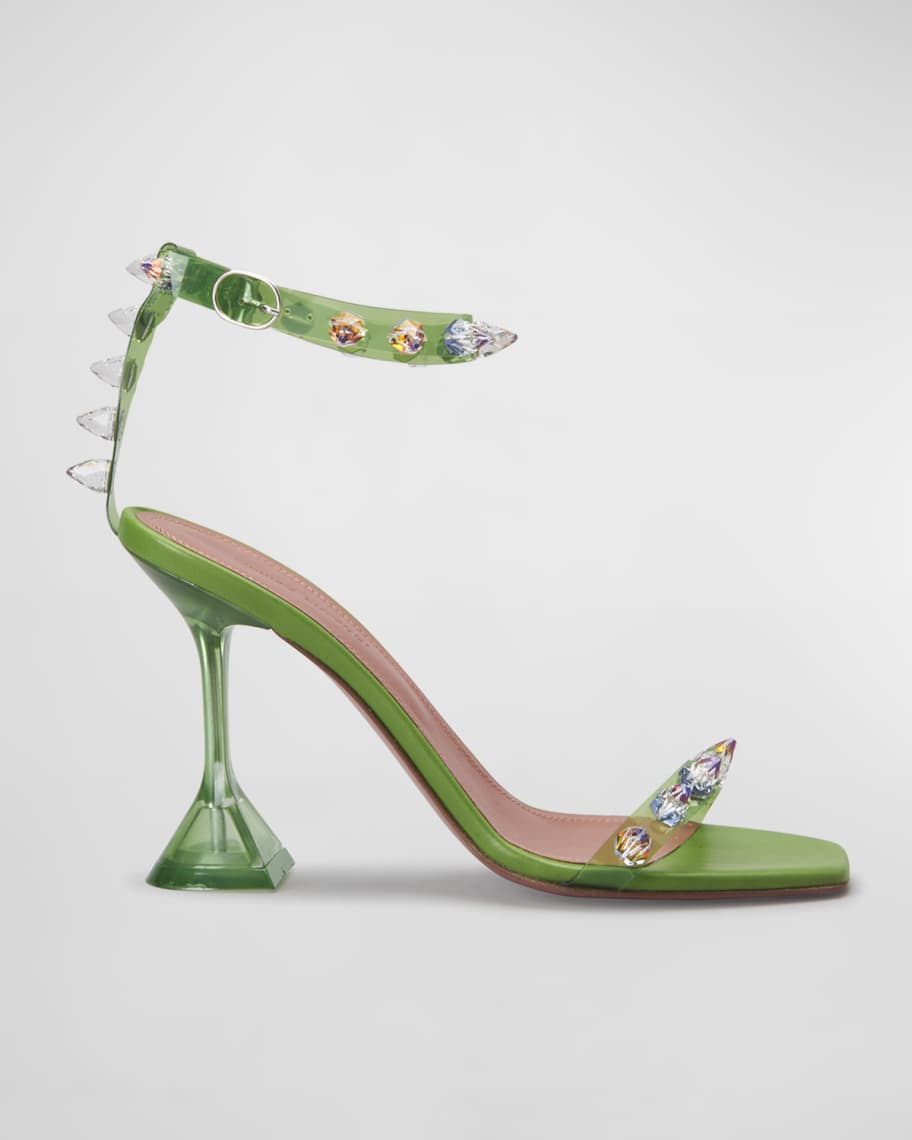 Amina Muaddi Julia Neon Crystal-Spike Clear Sandals | Neiman Marcus