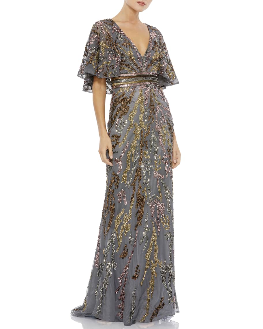 mac duggal glitter lace column gown