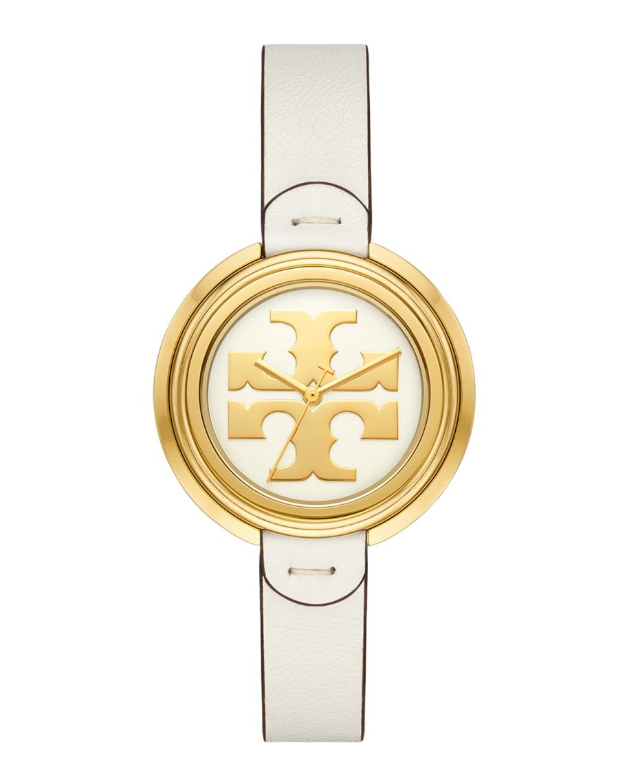 Tory Burch Miller Watch with Leather Strap, White/Gold  display picture 1