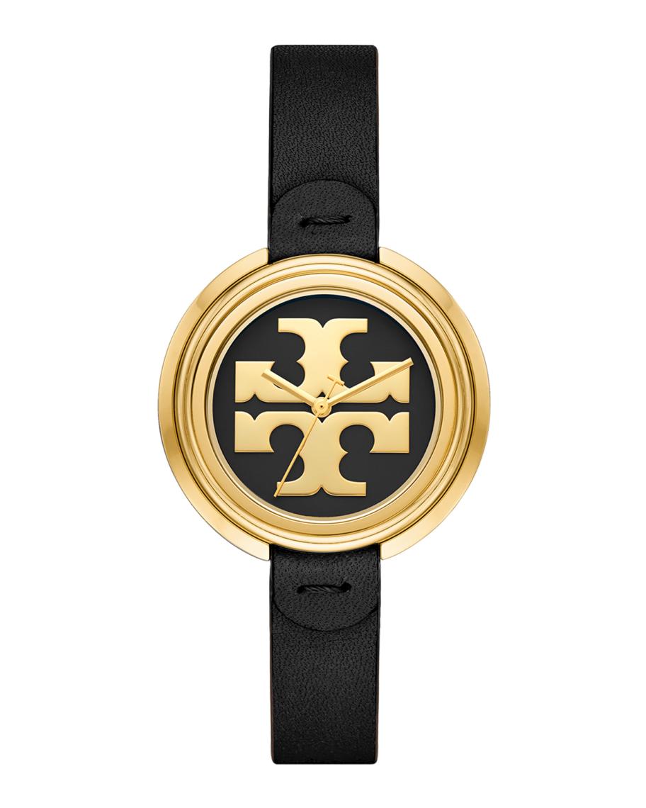 Tory Burch Miller Watch with Leather Strap, Black/Gold  display picture 3