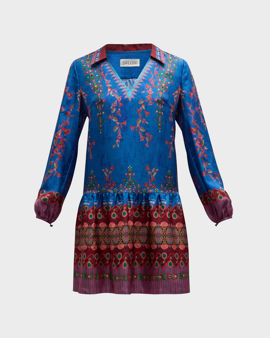 Saloni Jas Printed Long Sleeve Dress Neiman Marcus