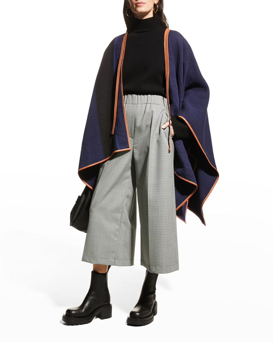 Loewe Striped Linen Cape w/ Leather Trim | Neiman Marcus