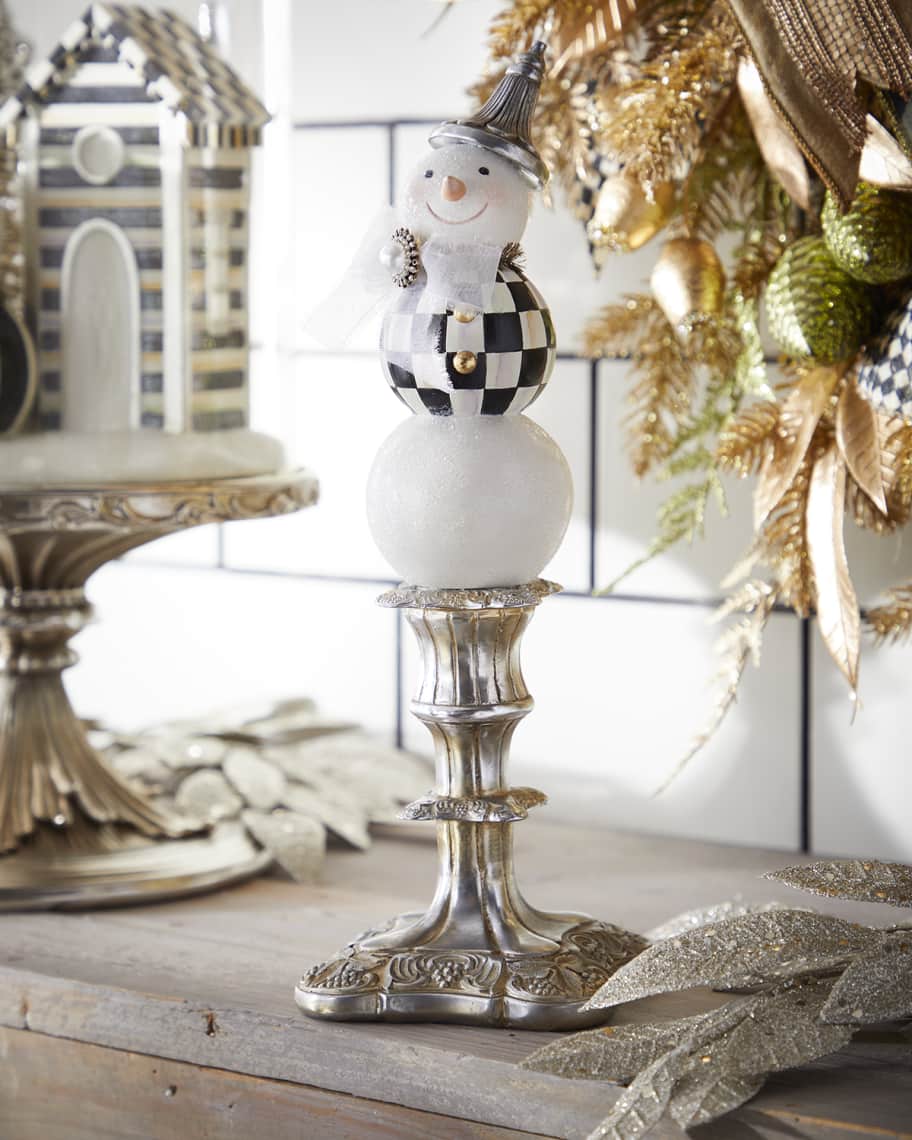 MacKenzie-Childs Tall Vintage Silver Pedestal Snowman | Neiman Marcus