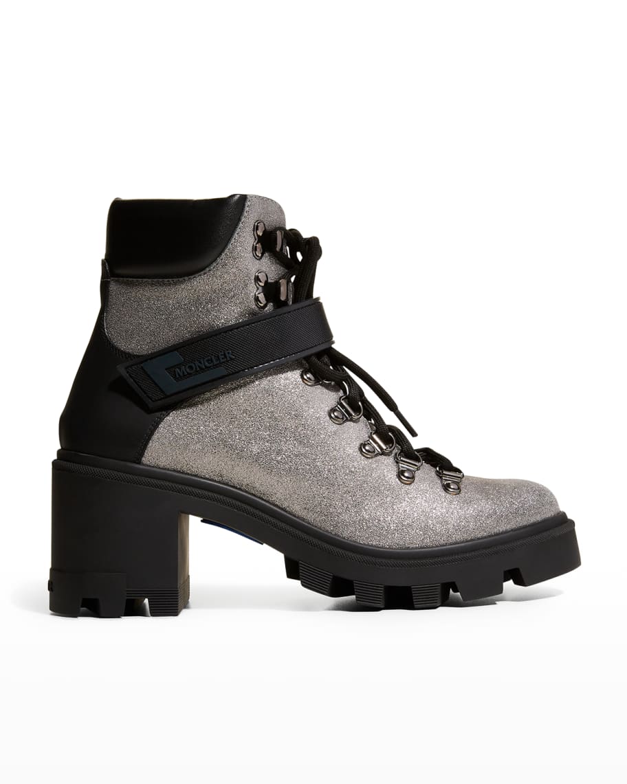 Moncler Carol Shimmery Heeled Hiking Boots | Neiman Marcus