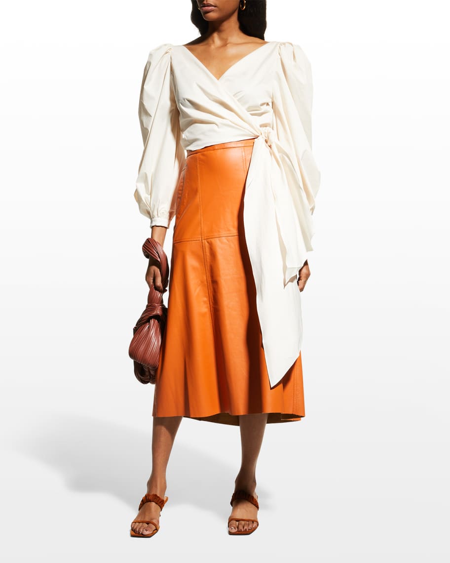 Johanna Ortiz Puff-Sleeve Cropped Wrap Top - BCI Cotton | Neiman Marcus