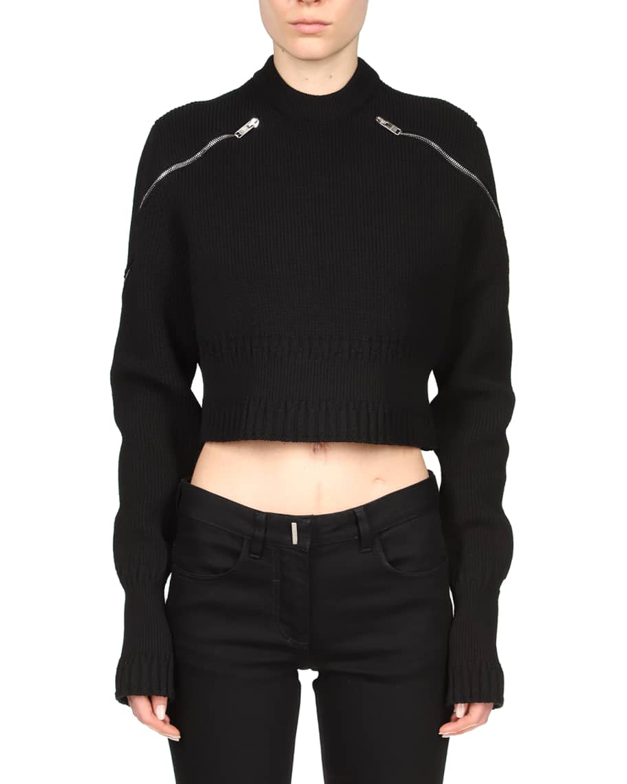 Zip Sleeve Cropped Sweater