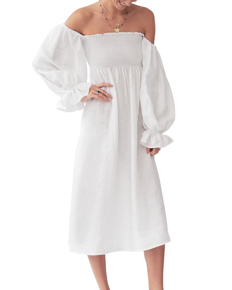 Sleeper Atlanta Balloon-Sleeve Linen Dress | Neiman Marcus