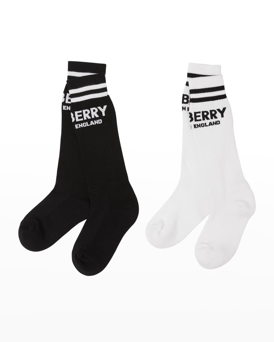 Burberry Kid's Logo-Print 2-Pack Sock Set, Size S-L | Neiman Marcus
