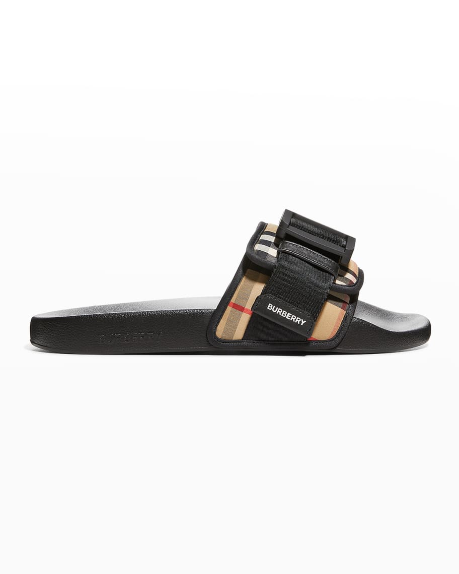 Burberry Men's Vintage Check Buckle Slide Sandals | Neiman Marcus