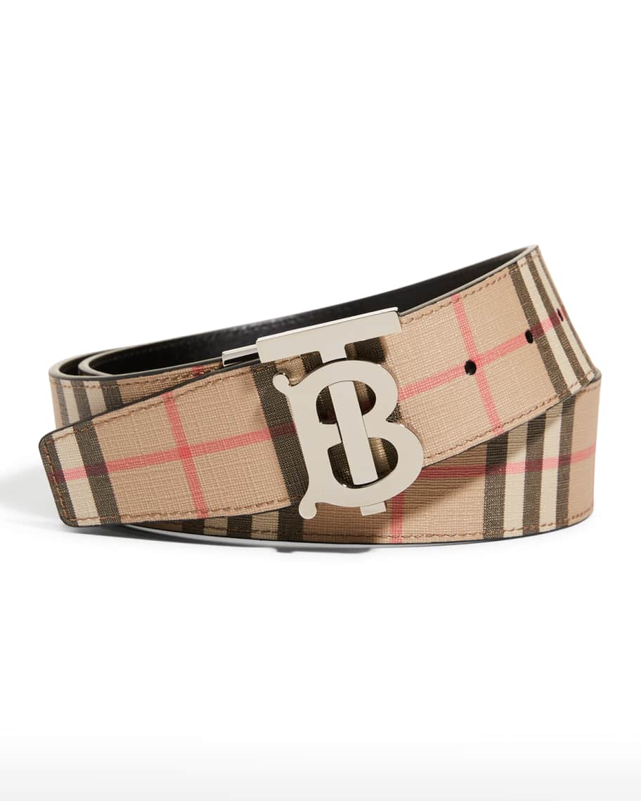 Burberry Men's TB Vintage Check E-Canvas Belt | Neiman Marcus