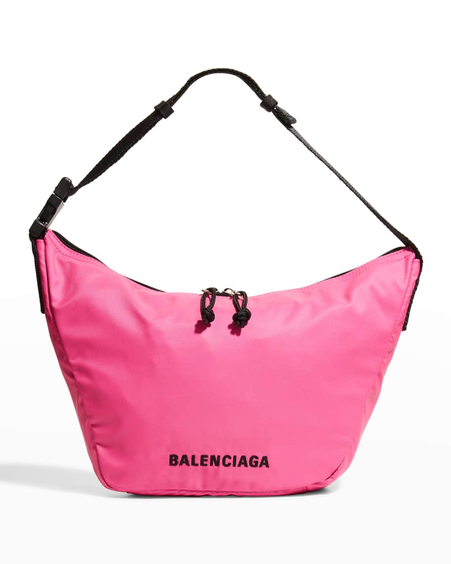 Balenciaga Wheel Logo Nylon Sling Bag In Black/ White