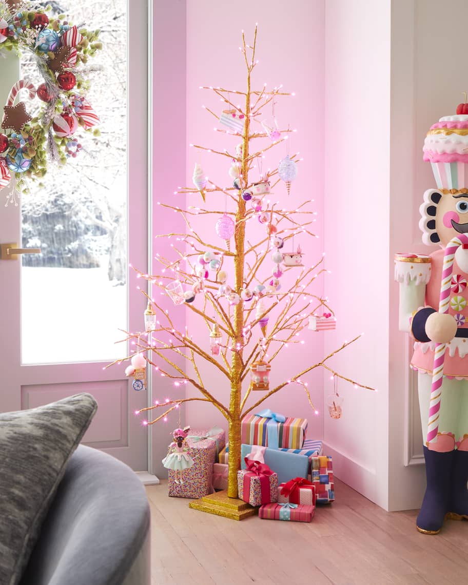 Decoration X'mas tree ＊Classic＊GOLD×PINK Glitterville Large Gold Christmas Tree with Pink Lights, 6