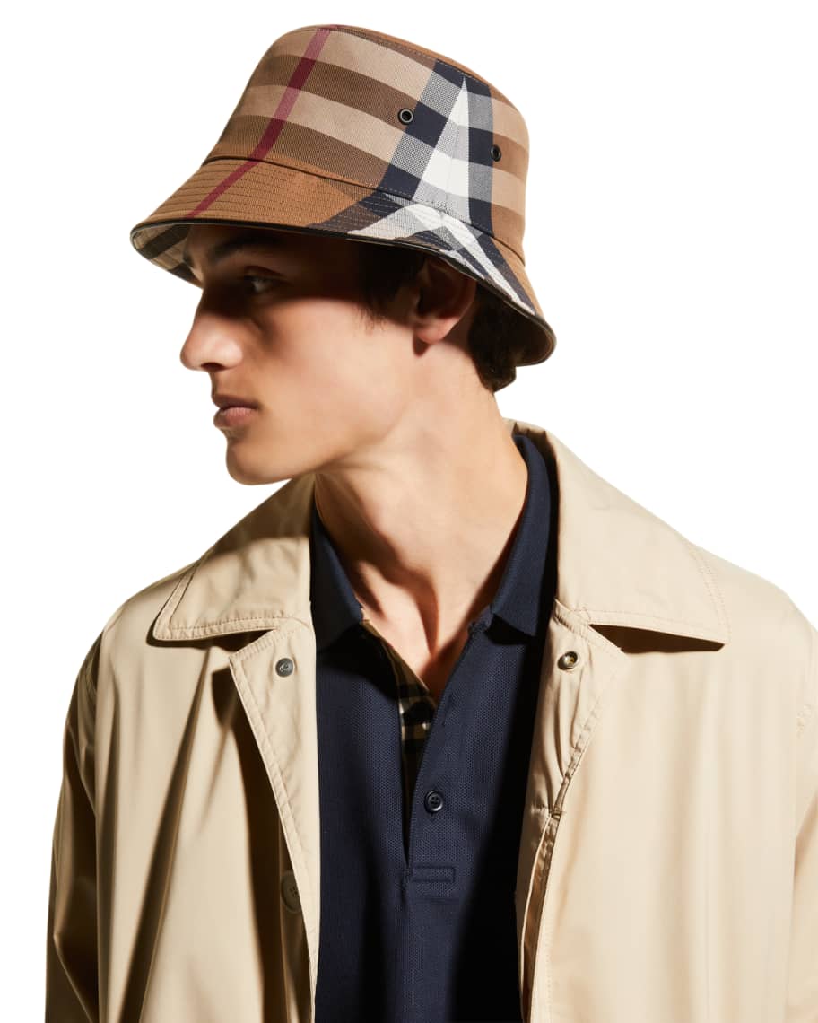 Men's Check Cotton Bucket Hat by Burberry