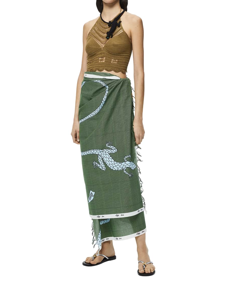 Loewe x Paula's Ibiza Lizard-Print Coverup Pareo | Neiman Marcus