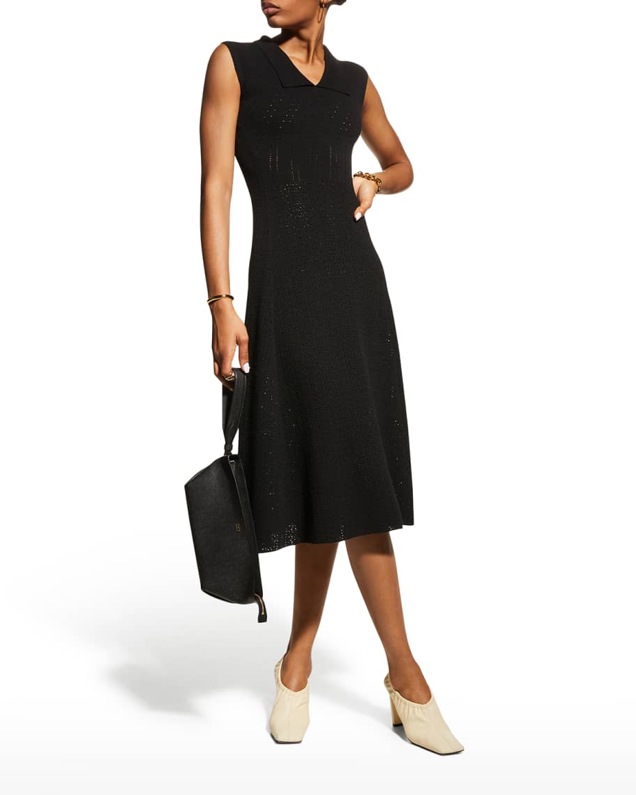 Victoria Beckham Fit-And-Flare Pointelle Midi Dress | Neiman Marcus