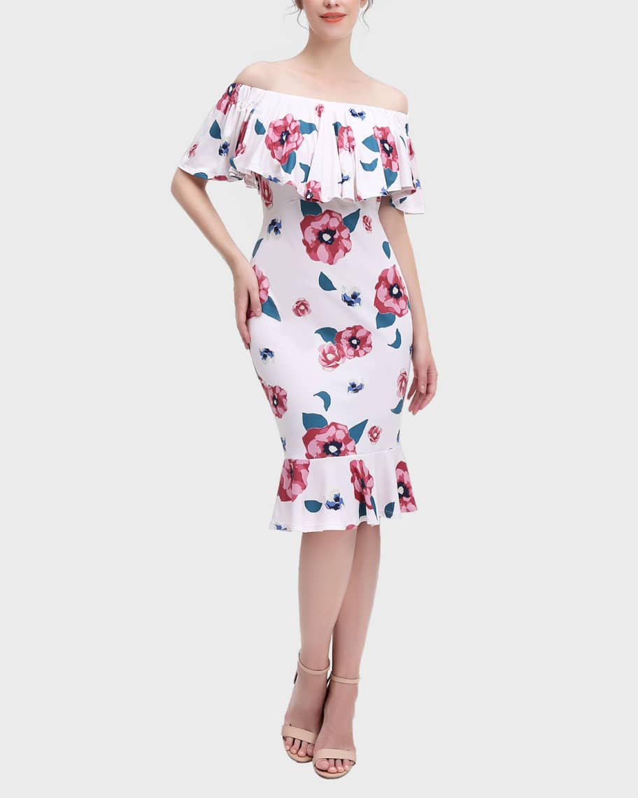 Kimi + Kai Maternity Kyla Floral Off-the-Shoulder Dress | Neiman Marcus