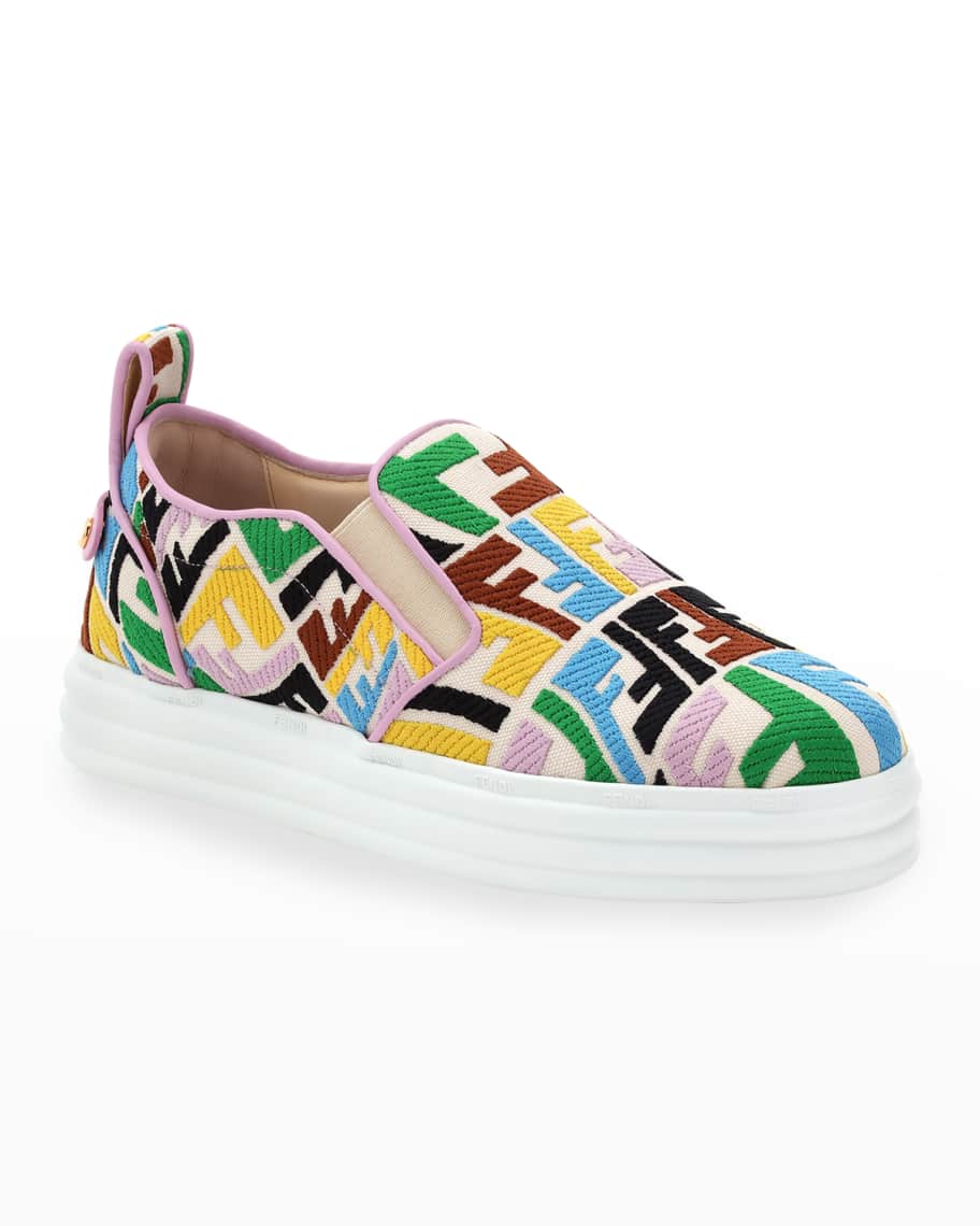 Fendi Multicolored FF Embroidered Slip-On Sneakers | Neiman Marcus