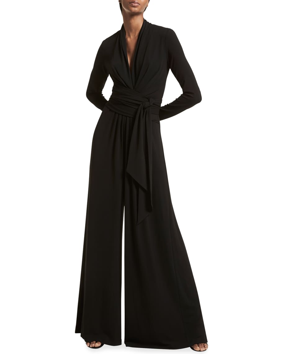 Michael Kors Collection Draped Waist-Tie Palazzo Jumpsuit | Neiman Marcus