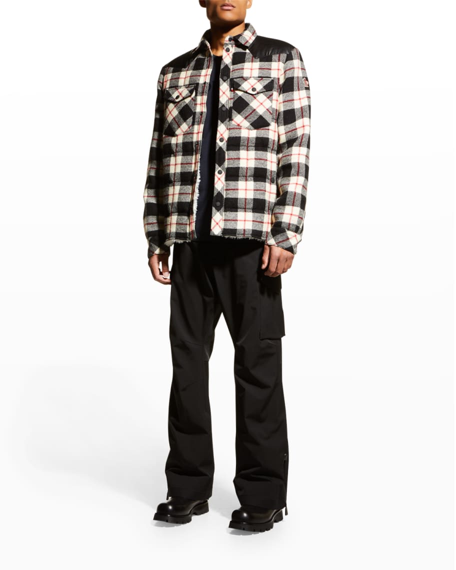 Moncler Men s Plaid Shirt Jacket w Leather Yoke Neiman Marcus
