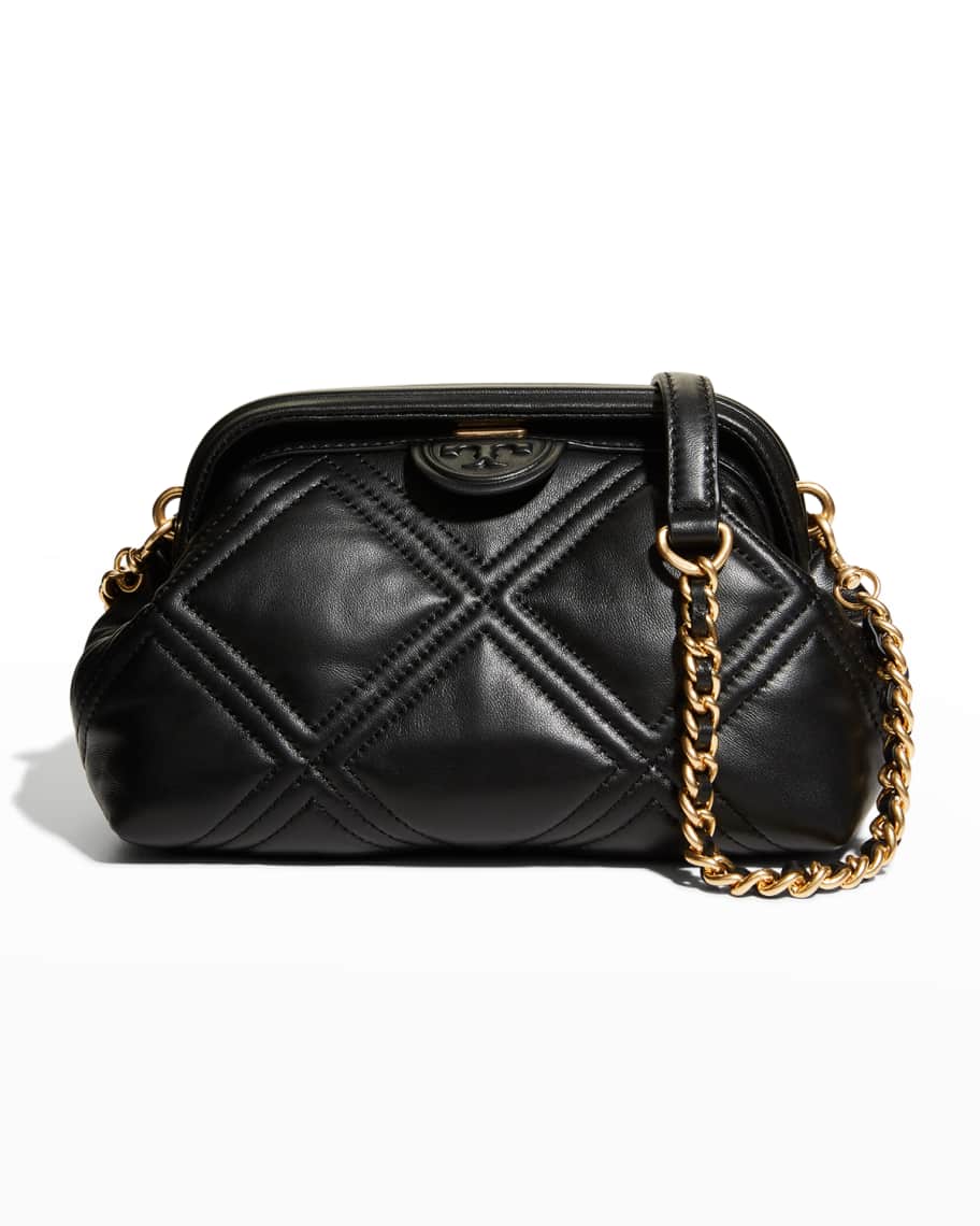 Fleming Soft Small Leather Shoulder Bag in Black - Tory Burch