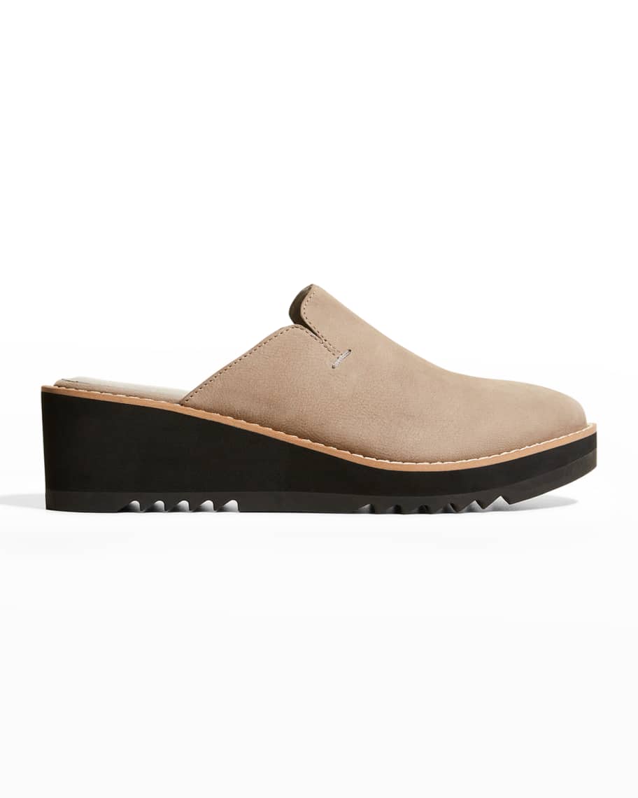 Eileen Fisher Loti Leather Wedge Mules | Neiman Marcus