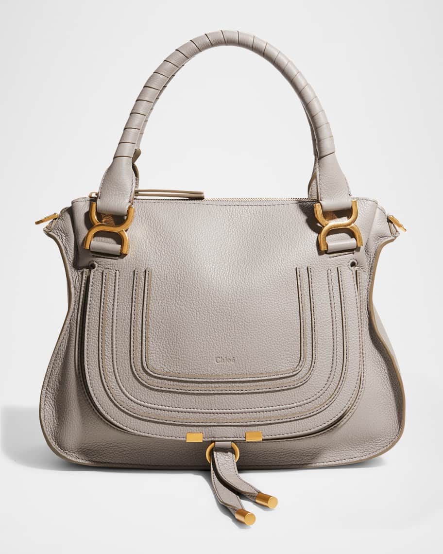 Chloe Marcie Medium Double Carry Satchel Bag in Grained Leather