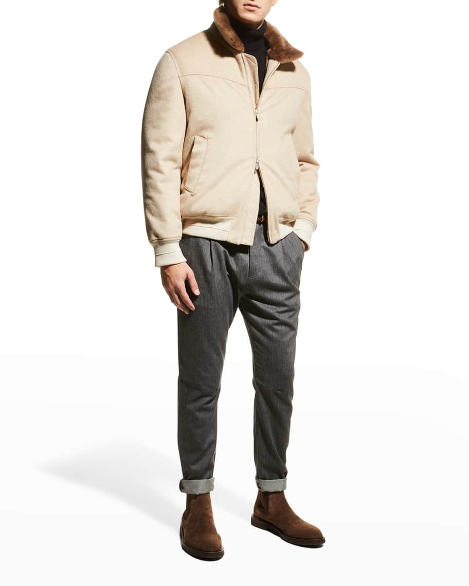 Brunello Cucinelli Men's Cashmere and Vicuna Bomber Jacket w/ Shearling ...