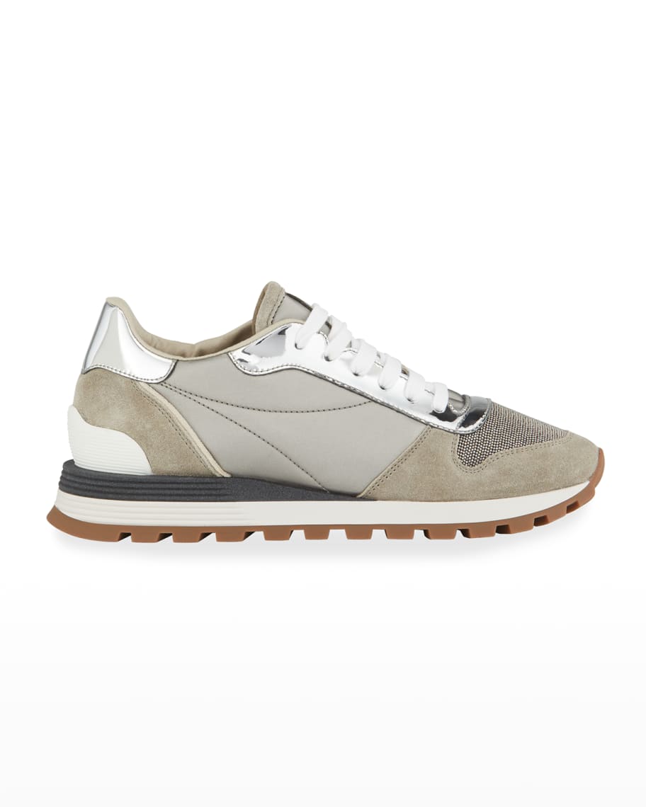 Brunello Cucinelli Mixed Leather Monili Runner Sneakers | Neiman Marcus