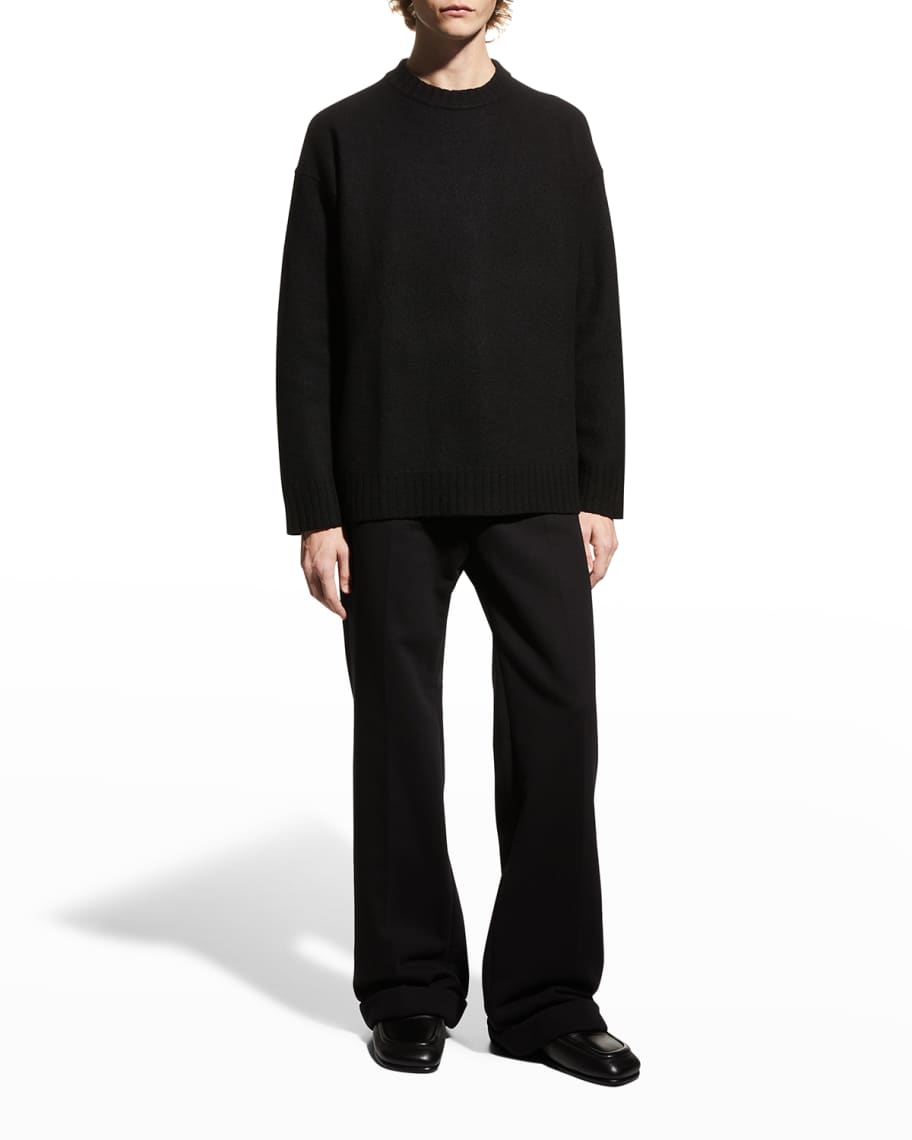 Jil Sander Men's Boiled Wool High-Low Crew-Neck Sweater | Neiman Marcus