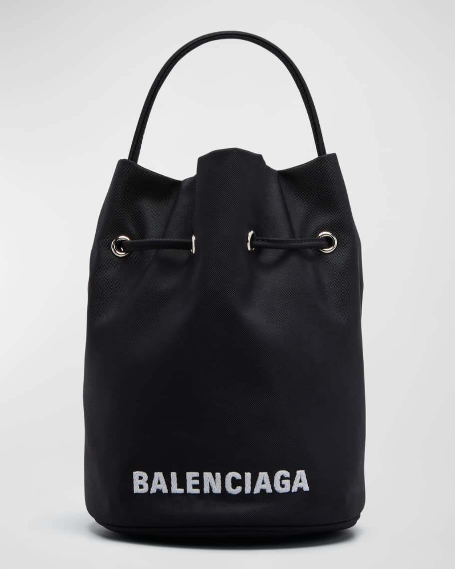 BALENCIAGA, 'Wheel' logo print drawstring nylon bucket bag, Women