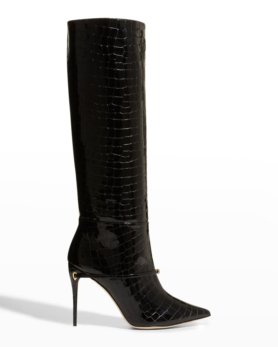 Jennifer Chamandi Cece 105mm Mock-Croc Patent Boots