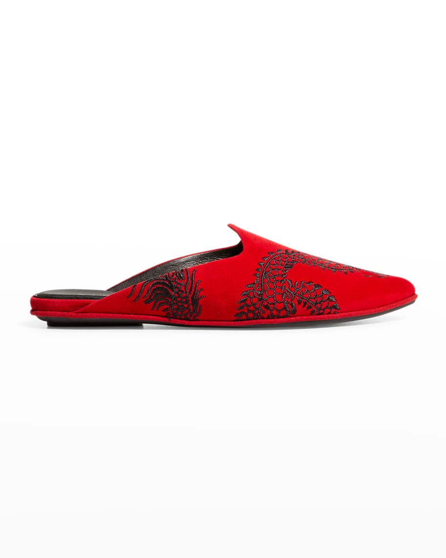 Natori Embroidered Dragon Smoking Slippers | Neiman Marcus