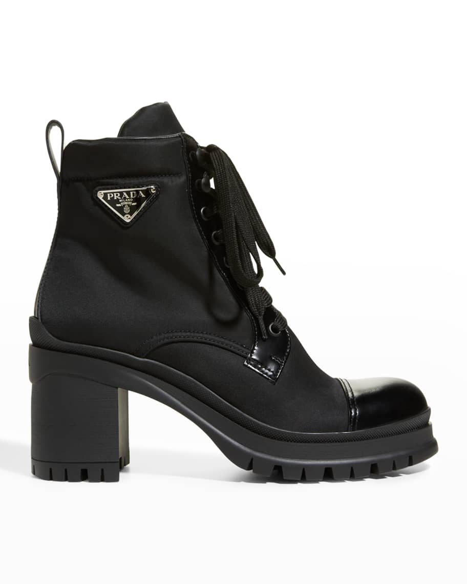 Prada 55mm Block-Heel Combat Booties | Neiman Marcus