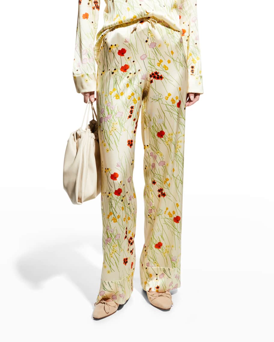 BERNADETTE Bouquet-Print Silk Pajama Pants | Neiman Marcus
