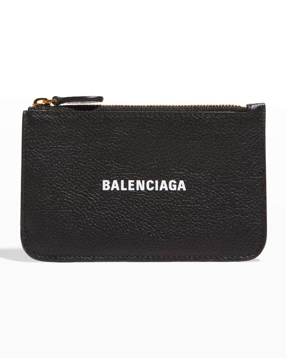 Balenciaga Cash Logo Long Grain Leather Card Case | Neiman Marcus