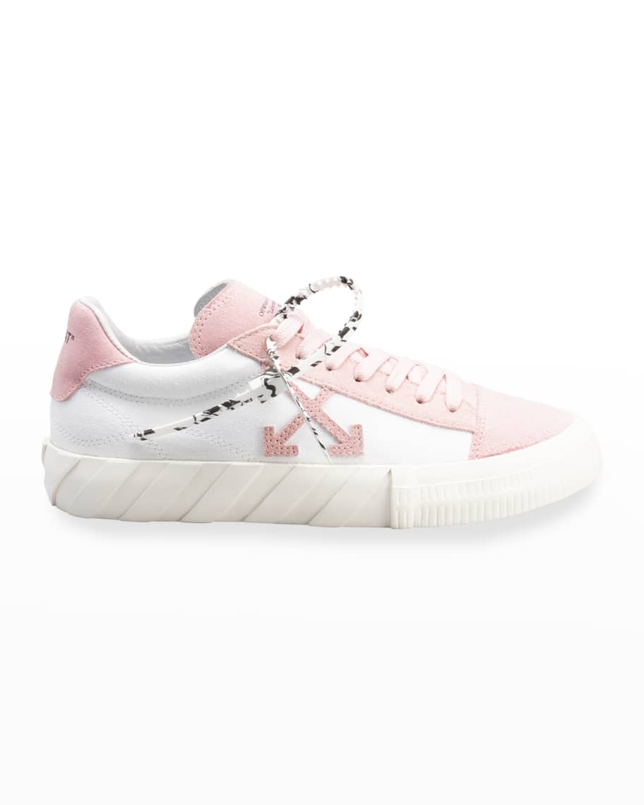 Off-White Suede & Canvas Vulcanized Low-Top Sneakers, Pink | Neiman Marcus