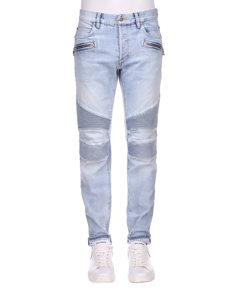 Balmain Men s Distressed Multi Ribbed Tapered Jeans Neiman Marcus