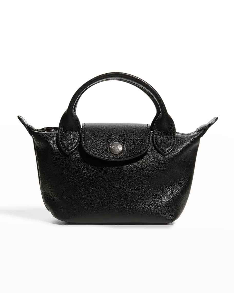 Longchamp Small Le Pliage Leather Crossbody Tote Black