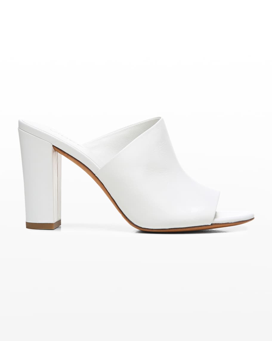 Vince Hanna Leather Block-Heel Mules | Neiman Marcus