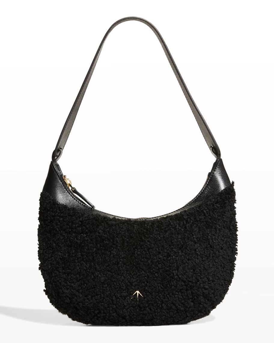 Ginny Black Leather and Shearling Crossbody Bag