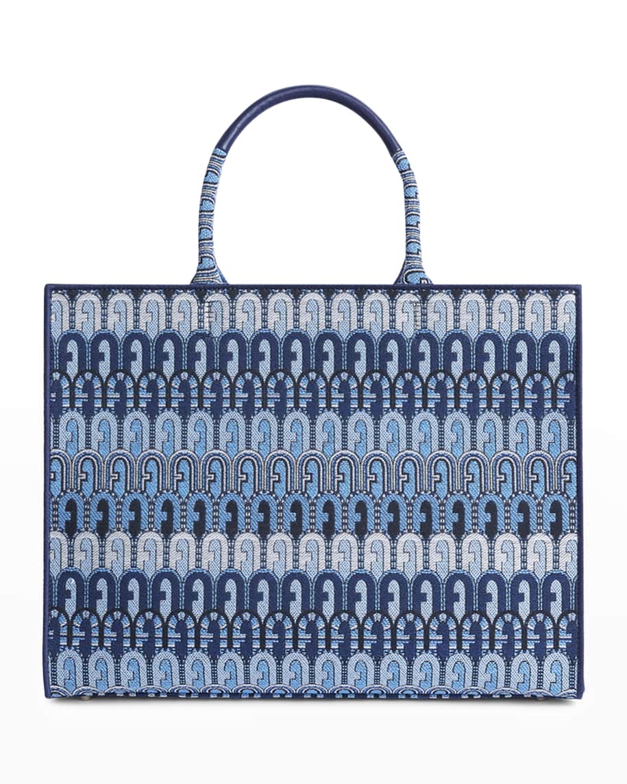Neiman Marcus Blue Faux Leather Shopper Tote Bag