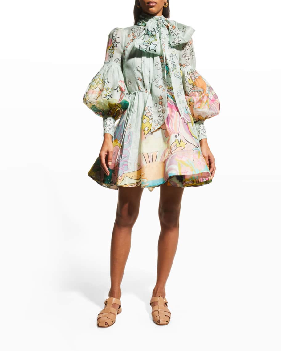 Zimmermann Concert Tie Neck Mini Dress Neiman Marcus
